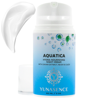 Yunasence Aquatica Hydrating Cream, a high-quality moisturizer presented in a pristine white jar, offering superior hydration for a rejuvenated and nourished complexion.
