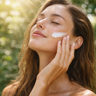 woman enjoying sun rays and skin care