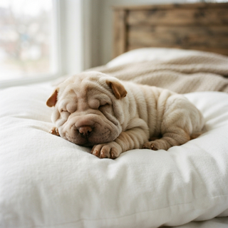 image of a cute puppy dog sleeping on soft bed