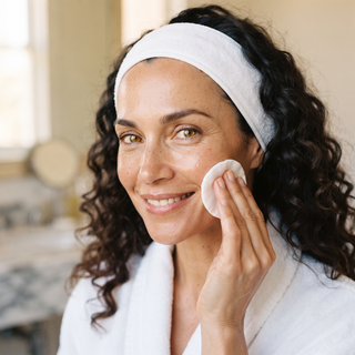 image of a woman cleansing her face