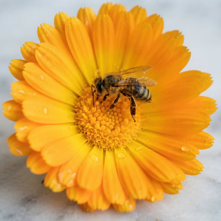 calendula flower with a bee