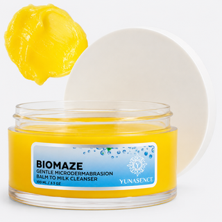 YUNASENCE Biomaze gentle microdermabrasion balm to milk cleanser with yellow swatch