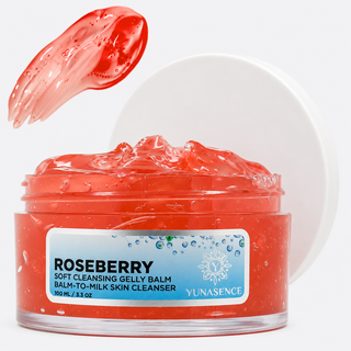 YUNASENCE Roseberry soft cleansing gelly balm - pink gel cleanser with swirled sample