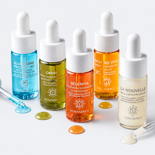5 different color serum bottles